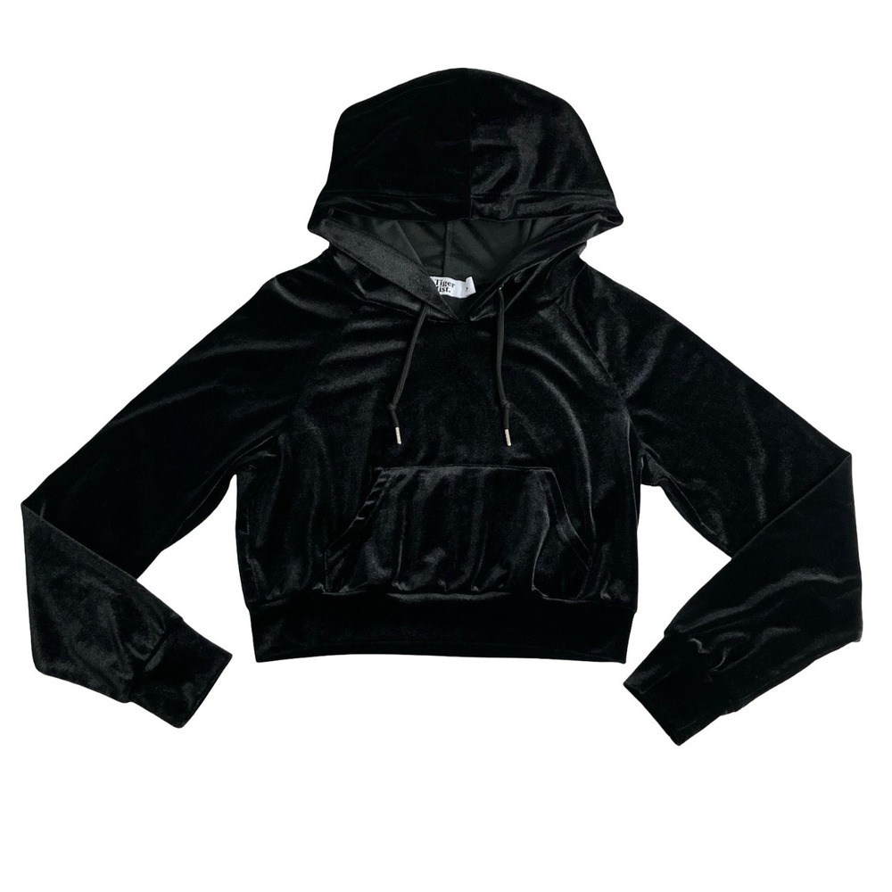 Tiger Mist Jaden Velvet Hoodie Womens Small Black Cropped Pullover McBling Y2K